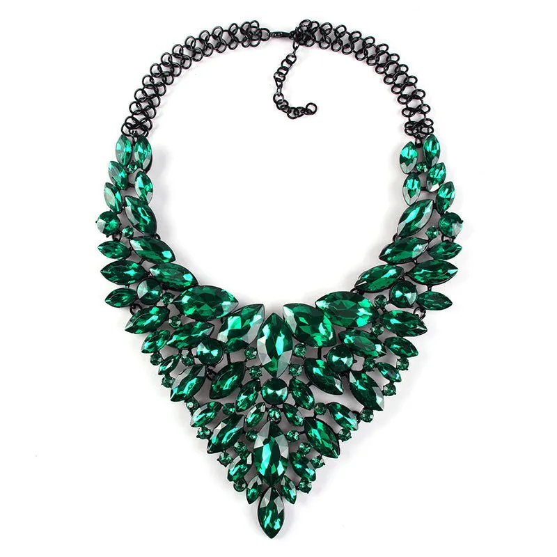 Alloy rhinestone necklace in water drop shape with full diamond inlay on white background