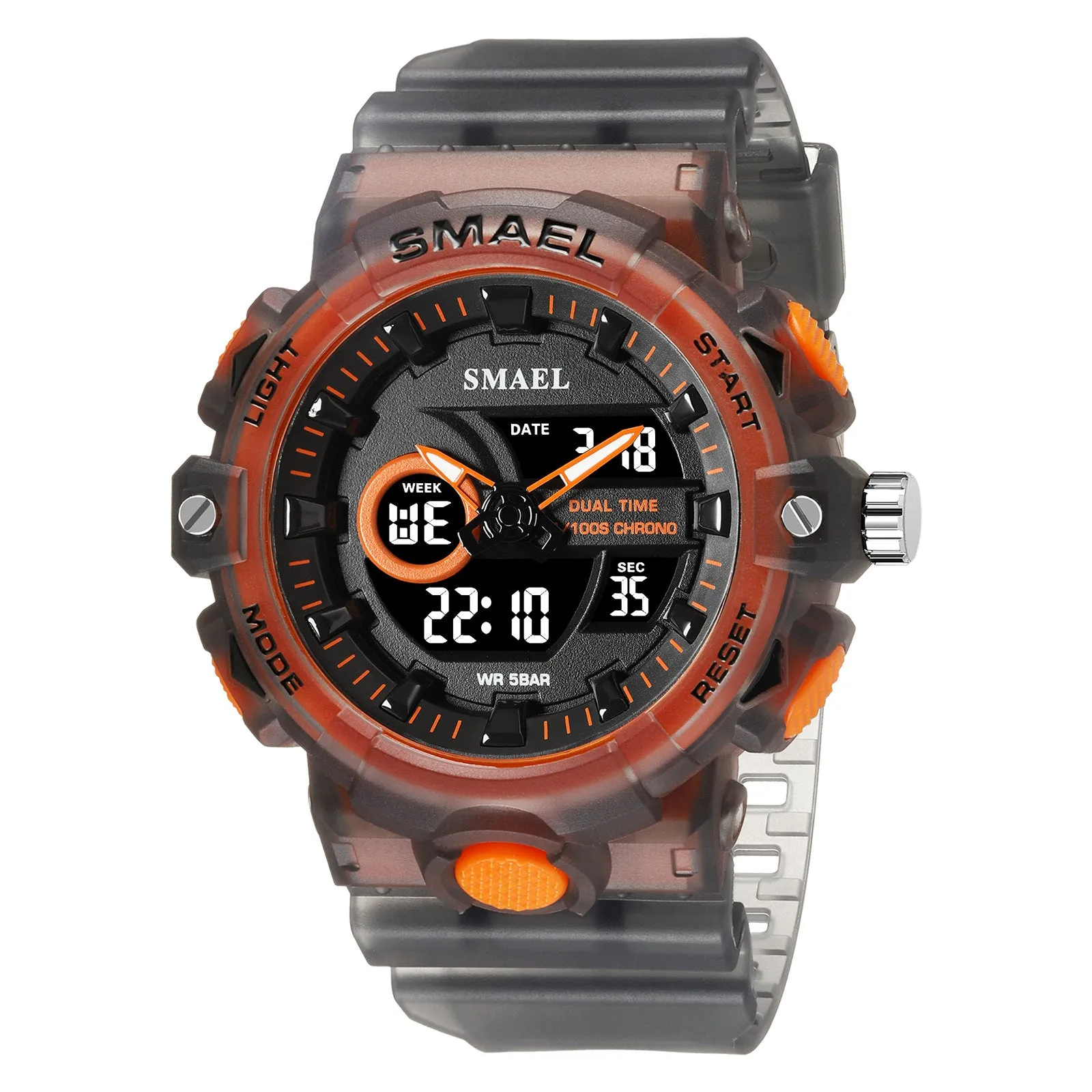 Sports waterproof outdoor student watch with 45mm round dial and plastic strap