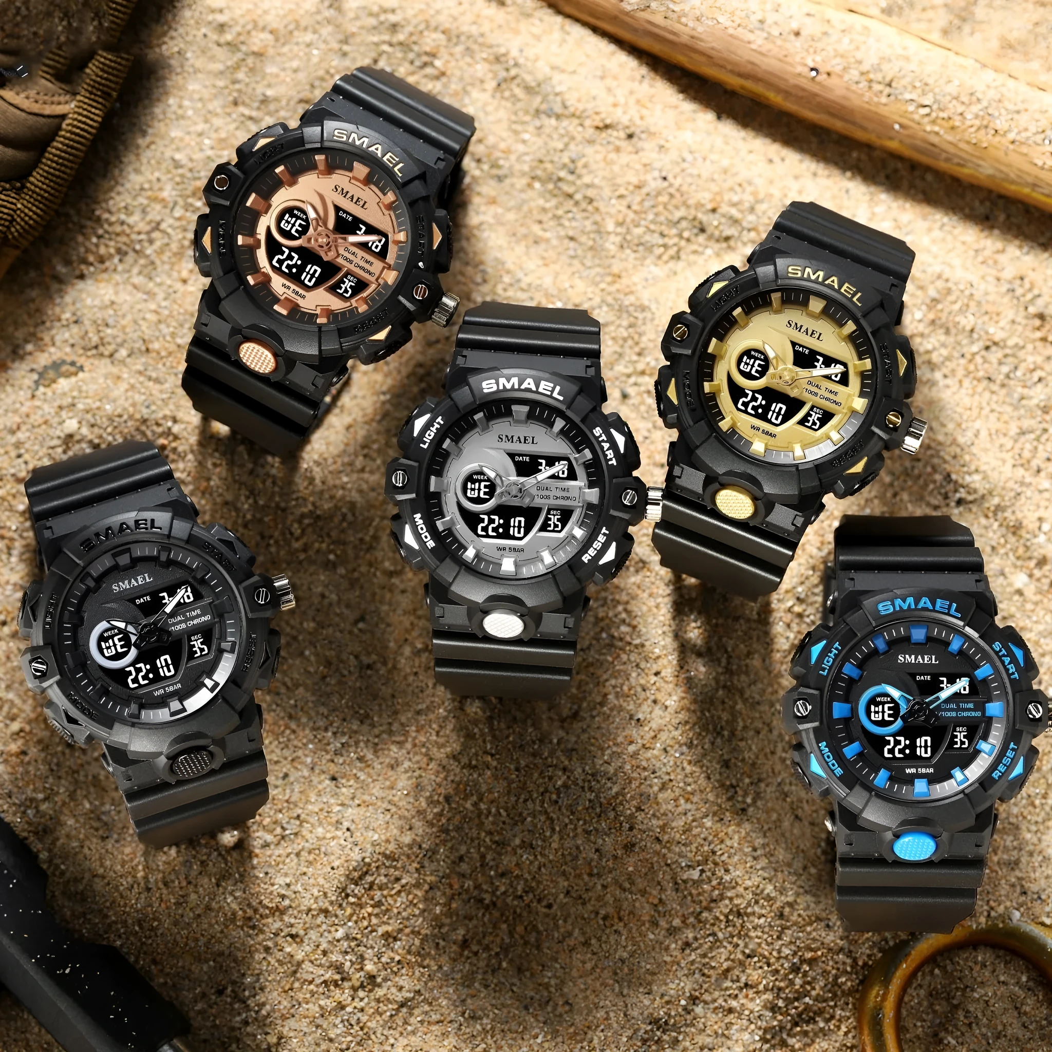 Sports waterproof outdoor student watch with 45mm round dial and plastic strap