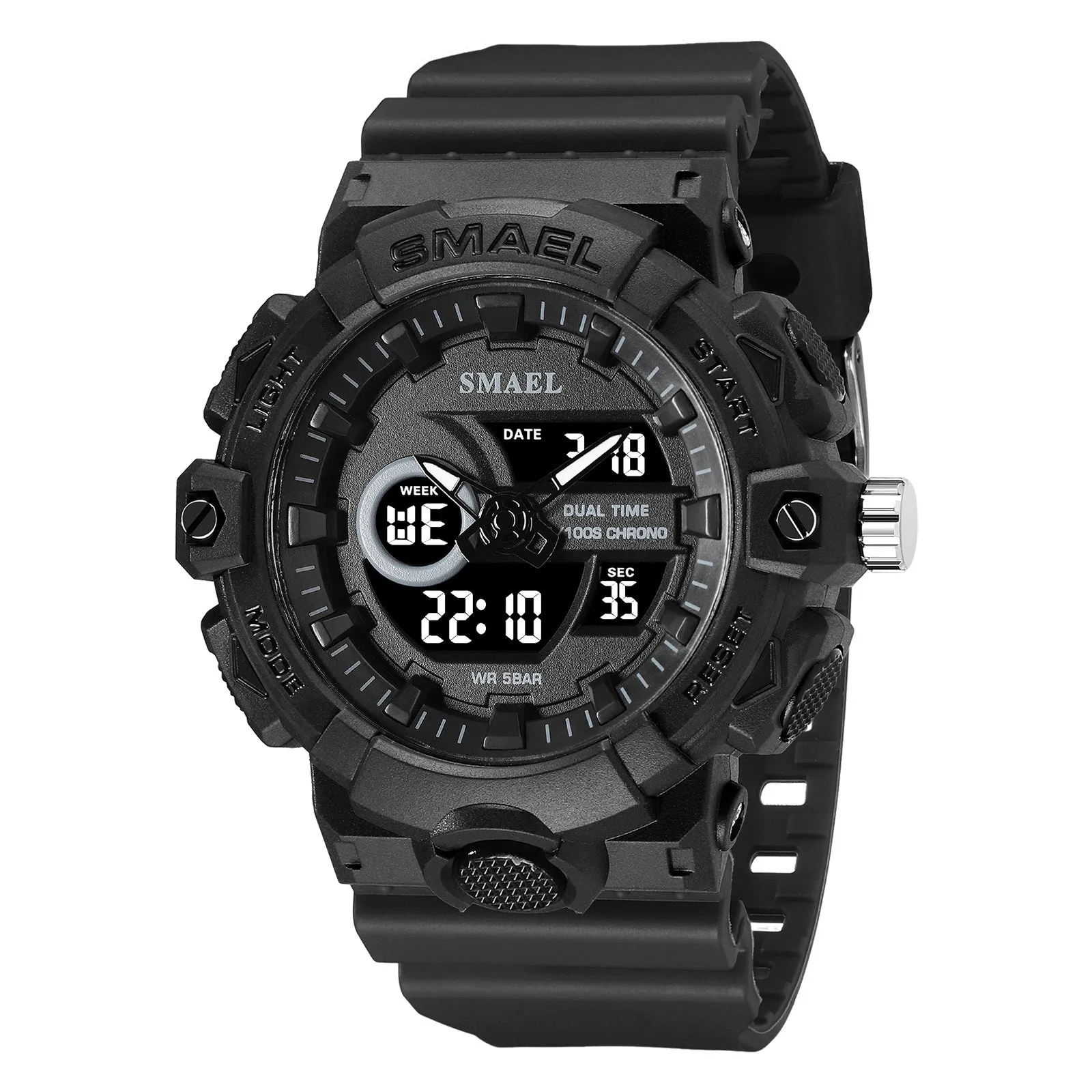 Sports waterproof outdoor student watch with 45mm round dial and plastic strap