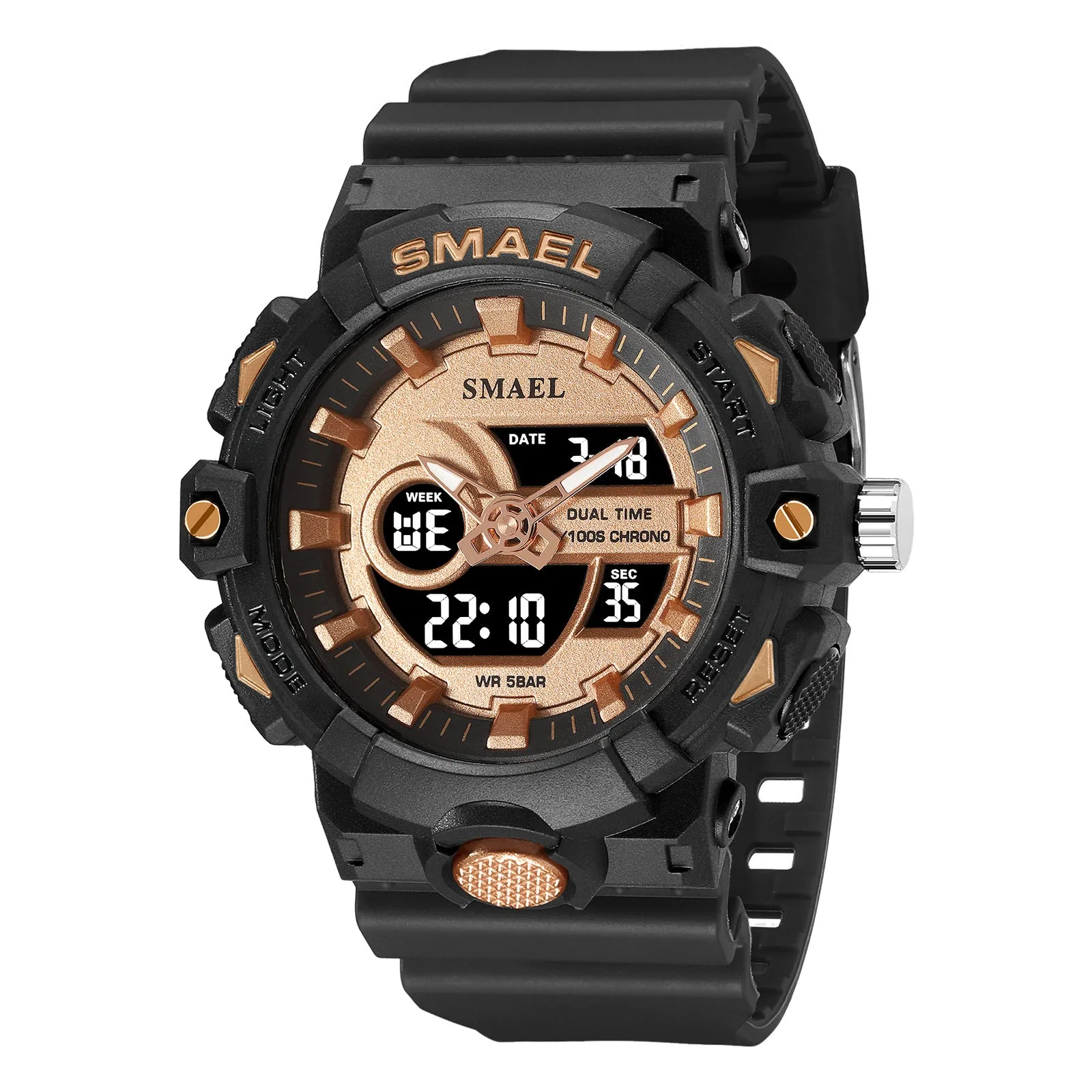 Sports waterproof outdoor student watch with 45mm round dial and plastic strap
