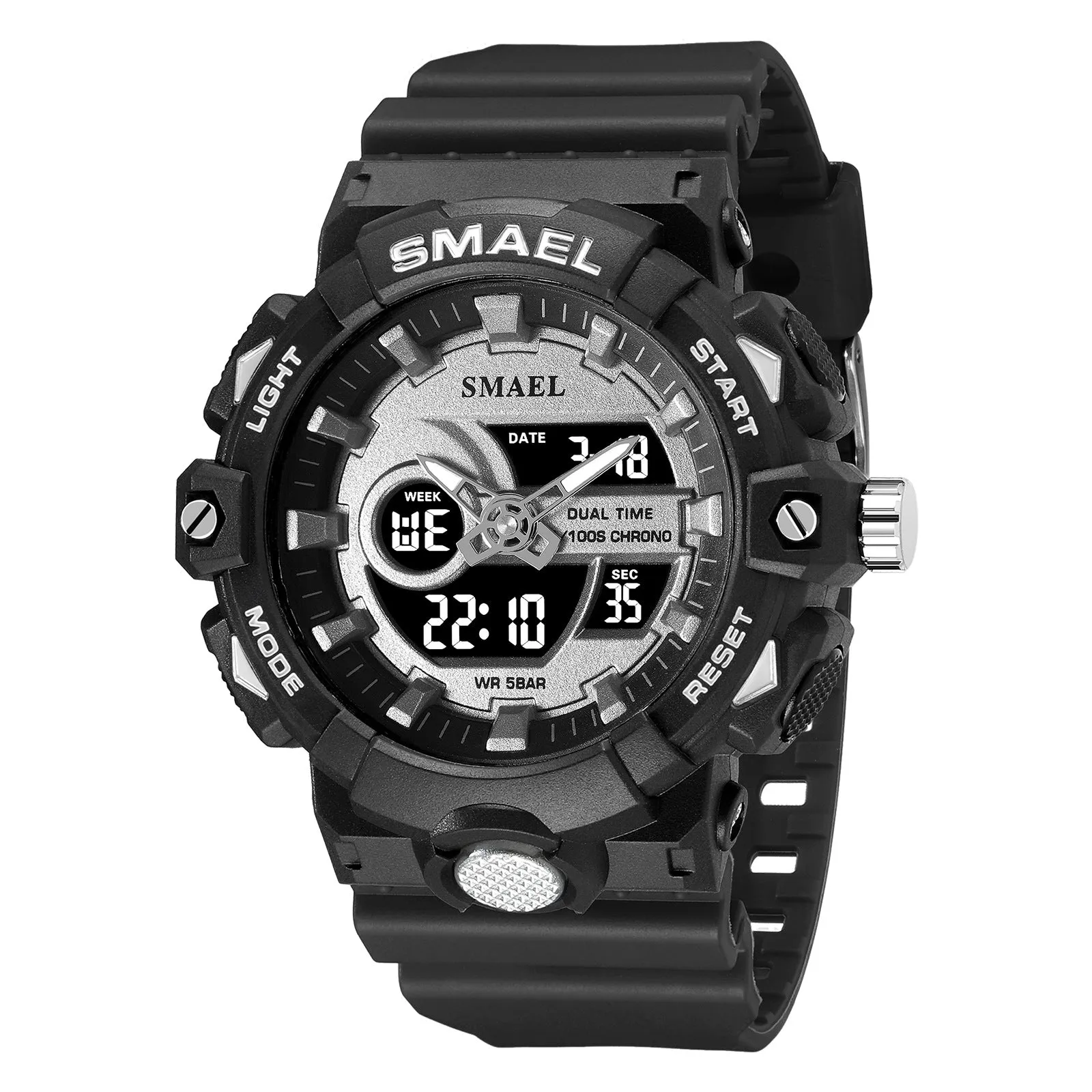 Sports waterproof outdoor student watch with 45mm round dial and plastic strap