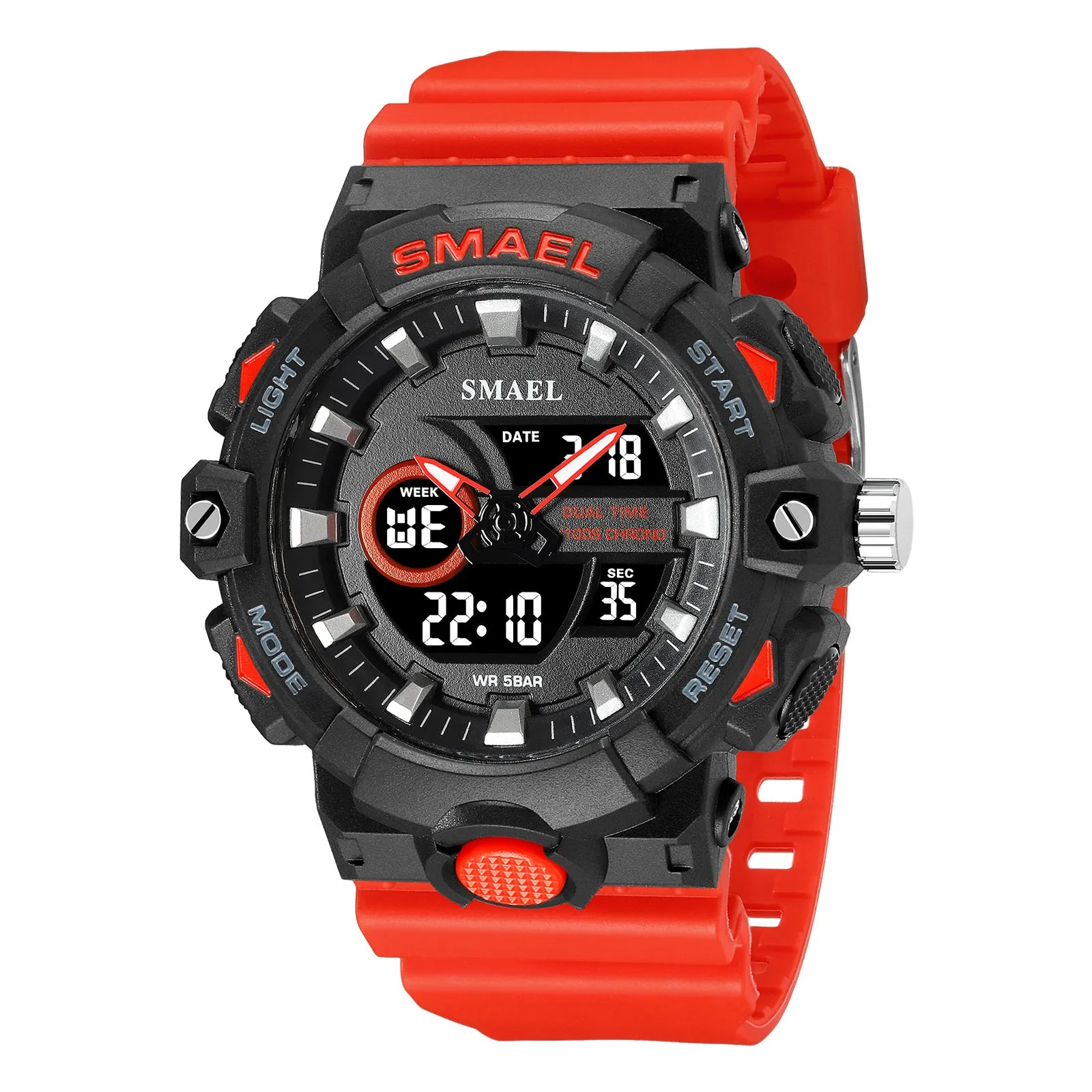 Sports waterproof outdoor student watch with 45mm round dial and plastic strap