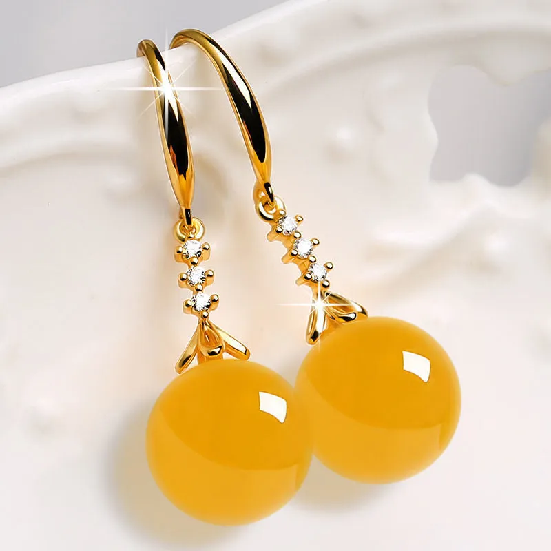 White copper geometric earrings with natural green agate and chalcedony stones in a silver finish