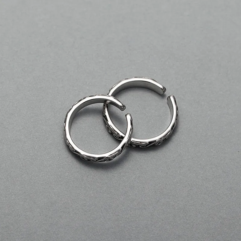 Geometric copper couple ring set with electroplated finish, adjustable opening, for men and women
