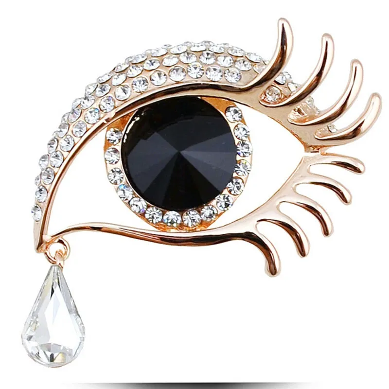 Teardrop rhinestone brooch pin alloy gold electroplated unisex totem style