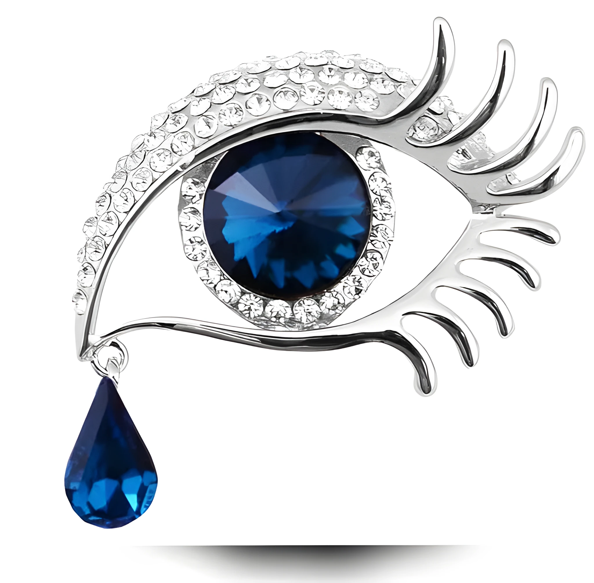 Teardrop rhinestone brooch pin alloy gold electroplated unisex totem style
