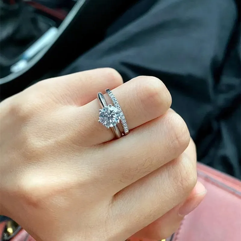 Adjustable silver couple ring with heart shape, D colour moissanite, and Chinese dragon phoenix decorations