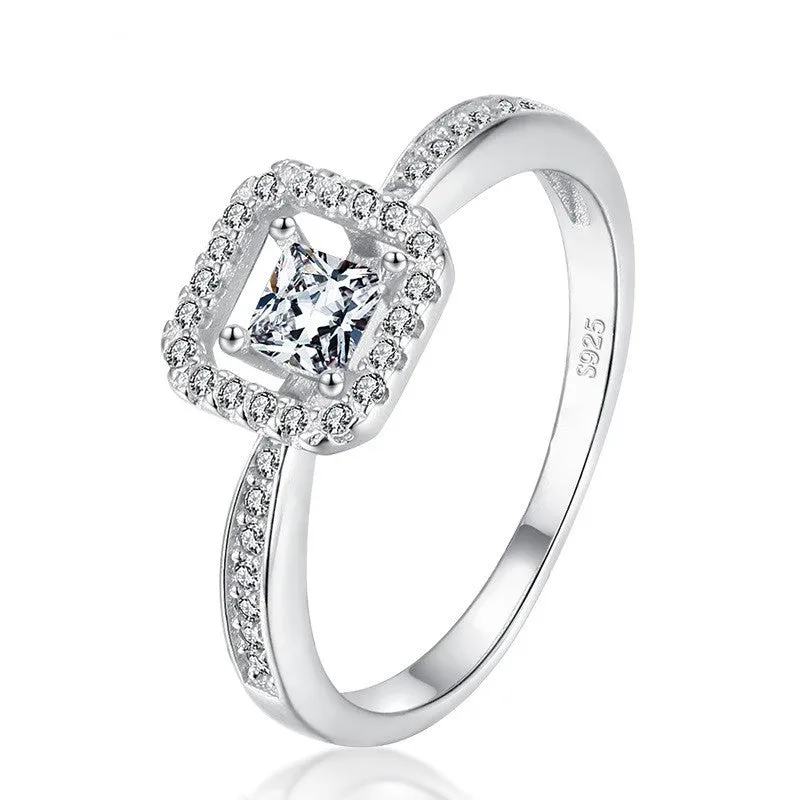 925 sterling silver square hollow ring with synthetic zirconia gem in silver colour, available in sizes 5 to 9