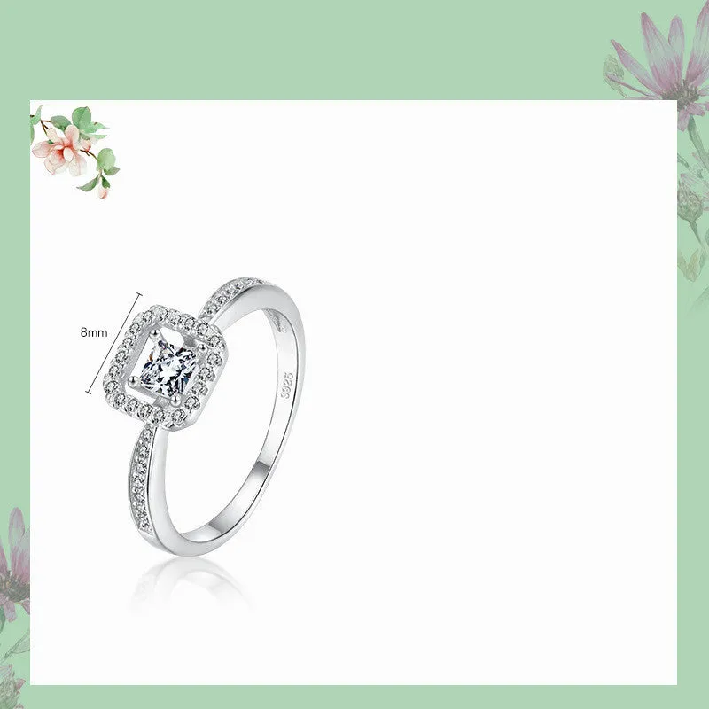 925 sterling silver square hollow ring with synthetic zirconia gem in silver colour, available in sizes 5 to 9