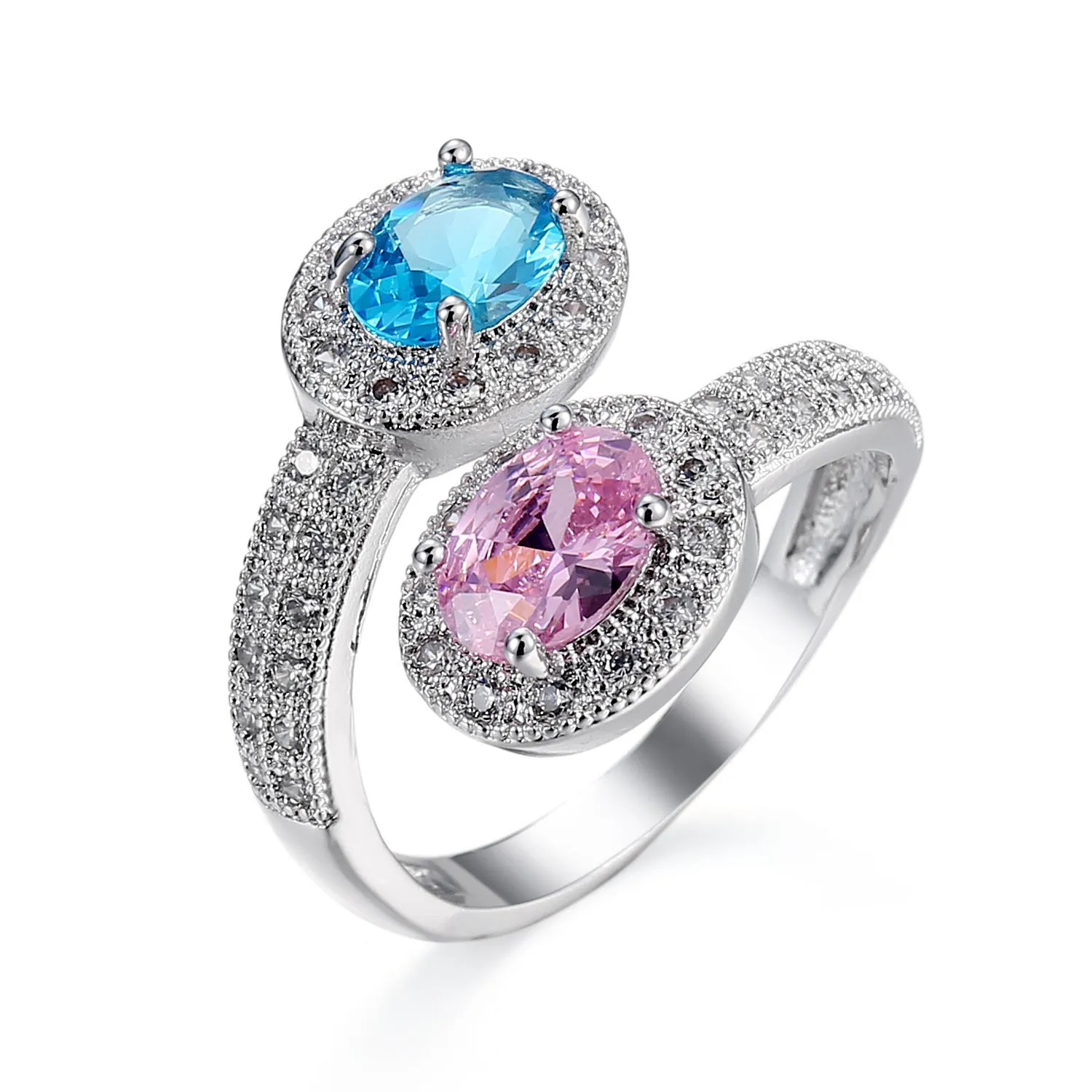 Copper electroplated zircon ring for women in Rose Emerald colour on plain background