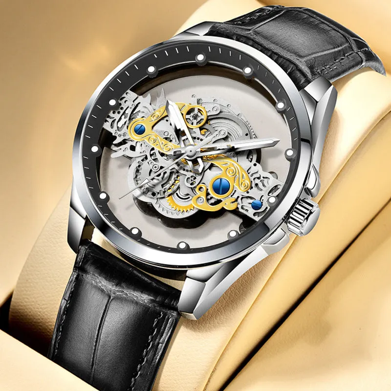 Double-sided skeleton automatic watch 40mm stainless steel luminous tourbillon business wristwatch