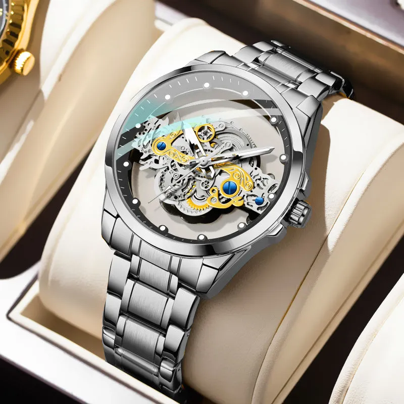 Double-sided skeleton automatic watch 40mm stainless steel luminous tourbillon business wristwatch