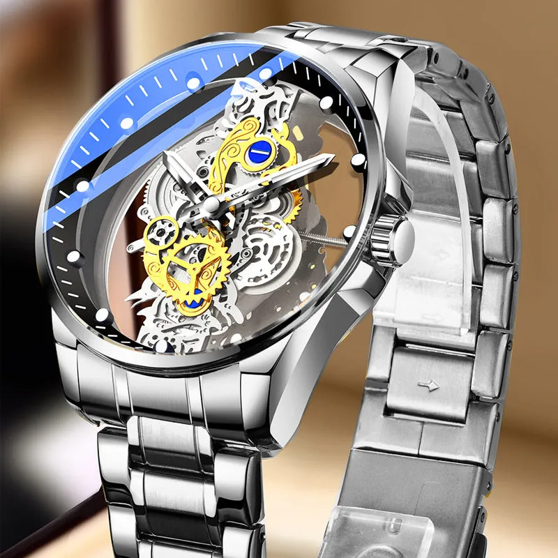Double-sided skeleton automatic watch 40mm stainless steel luminous tourbillon business wristwatch