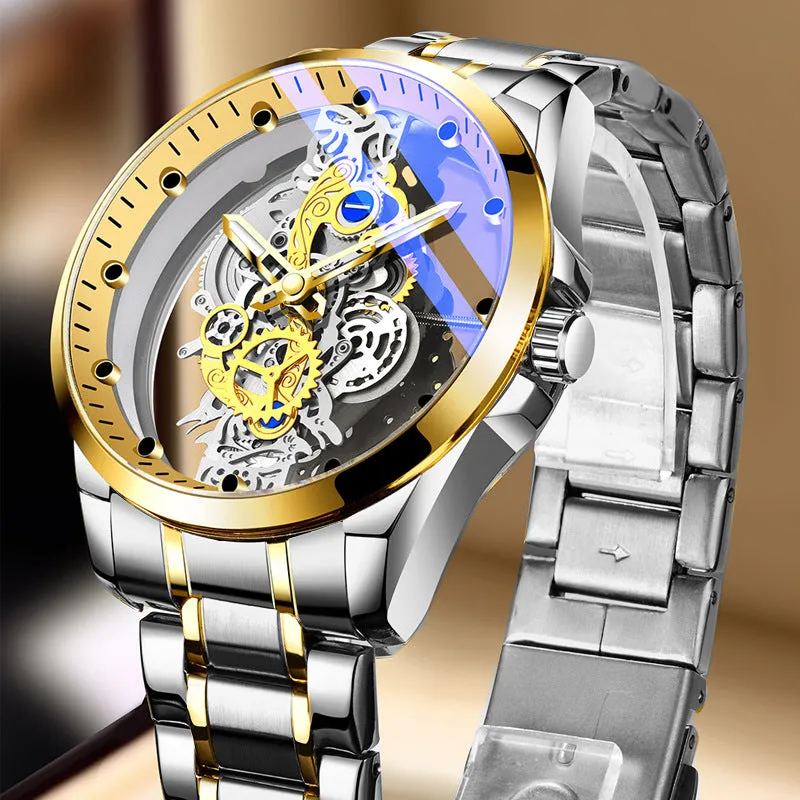 Double-sided skeleton automatic watch 40mm stainless steel luminous tourbillon business wristwatch