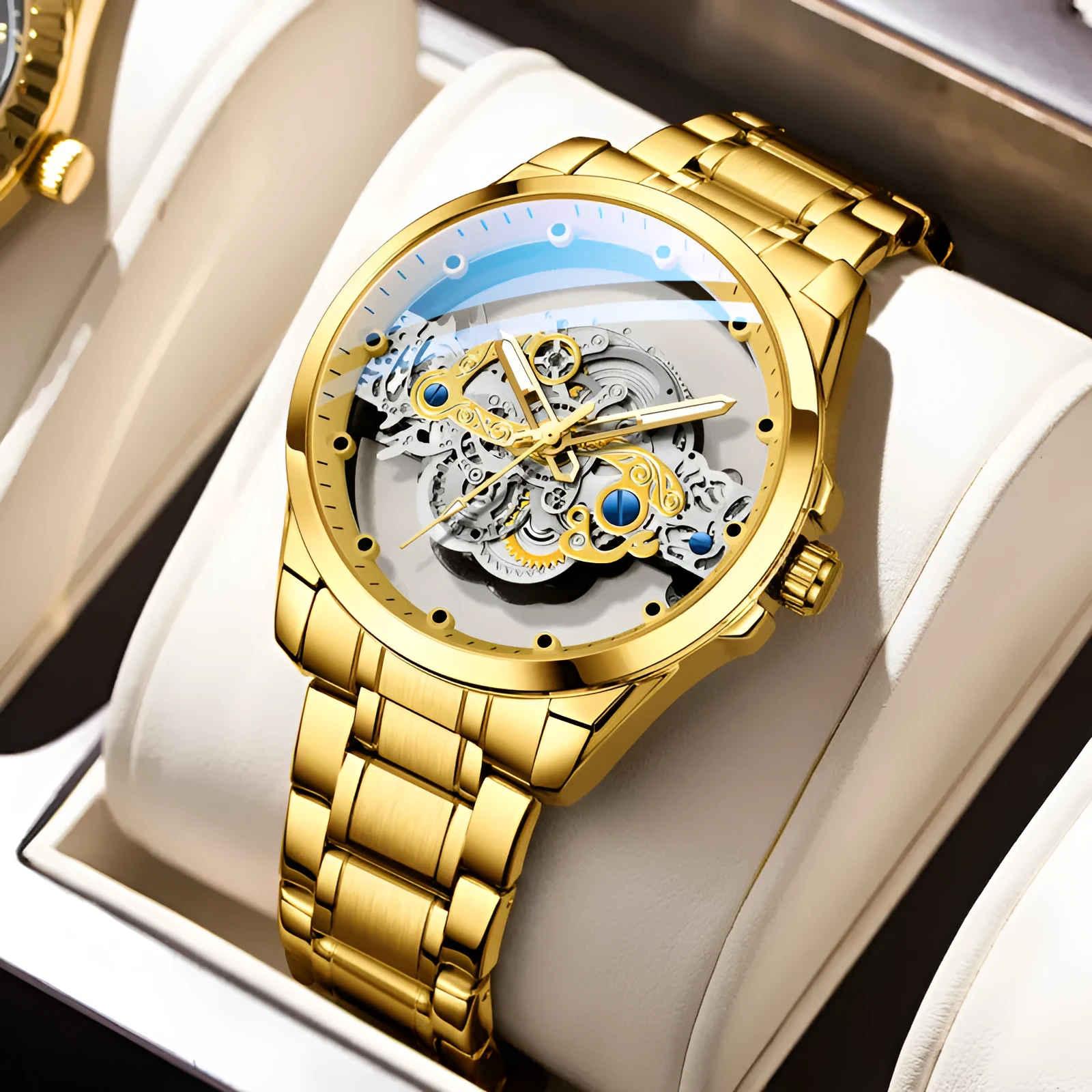 Double-sided skeleton automatic watch 40mm stainless steel luminous tourbillon business wristwatch