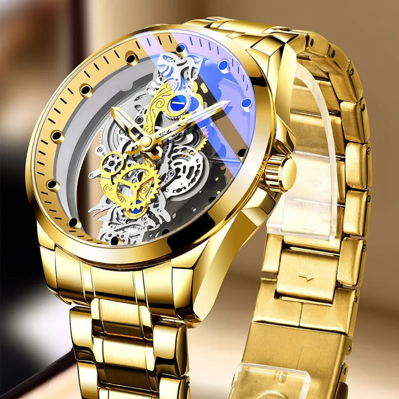 Double-sided skeleton automatic watch 40mm stainless steel luminous tourbillon business wristwatch