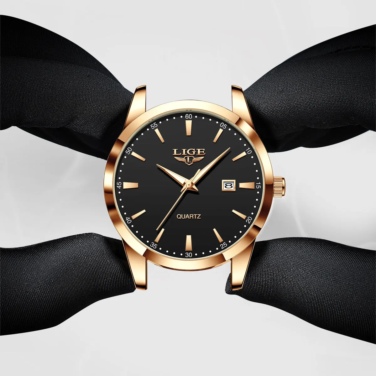 Men's quartz watch with leather strap, single calendar, three hands, 11mm thickness, waterproof