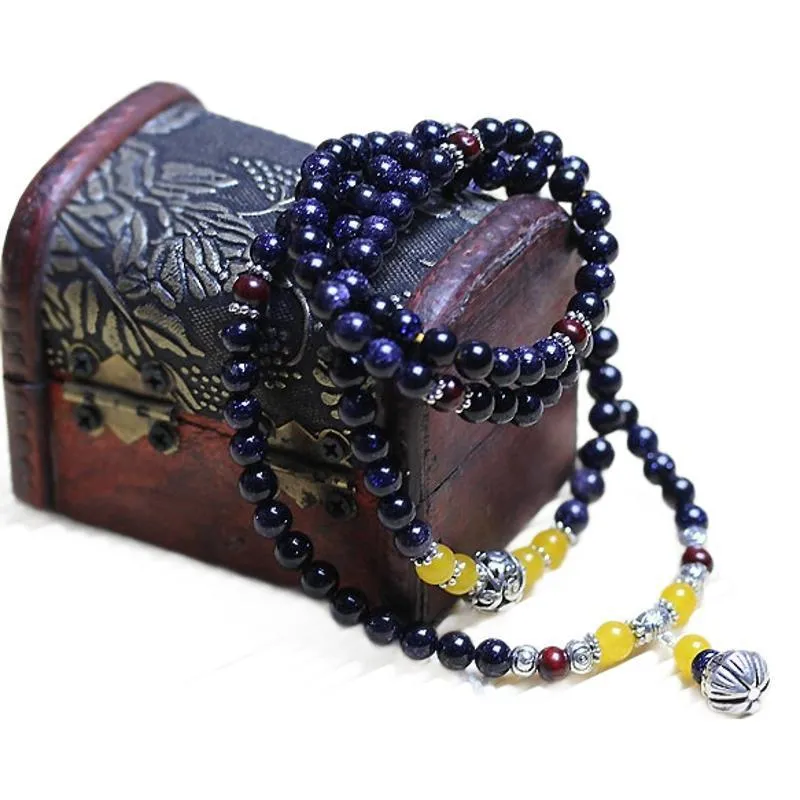 Handmade blue San bead bracelet showing 6mm beads in ethnic style unisex design