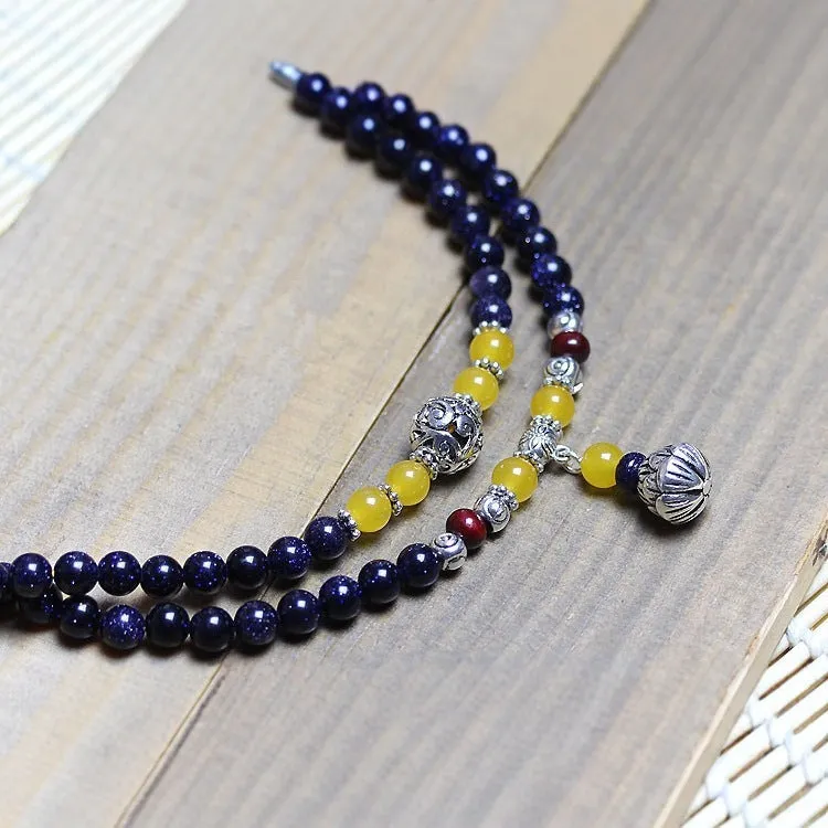 Handmade blue San bead bracelet showing 6mm beads in ethnic style unisex design