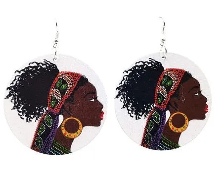 Wooden print earrings in letter shape for women, 8 colour options