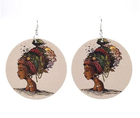 Wooden print earrings in letter shape for women, 8 colour options