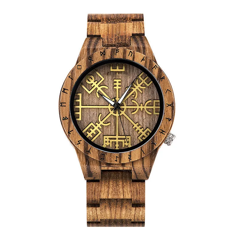 Leisure ebony all wood watch with quartz movement and mineral glass mirror on a neutral background