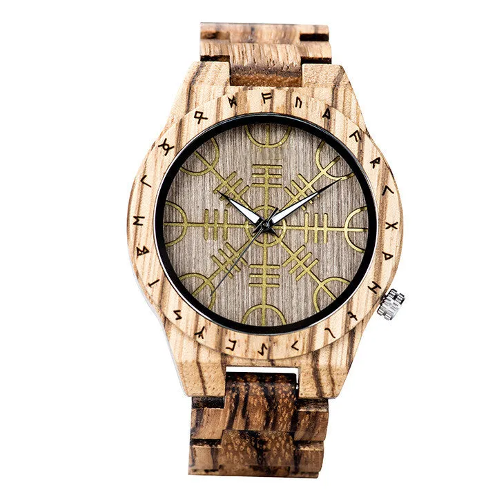 Leisure ebony all wood watch with quartz movement and mineral glass mirror on a neutral background