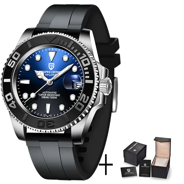 Men's automatic mechanical watch with 40mm stainless steel dial, luminous hands, and steel bracelet