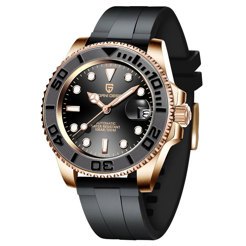 Men's automatic mechanical watch with 40mm stainless steel dial, luminous hands, and steel bracelet