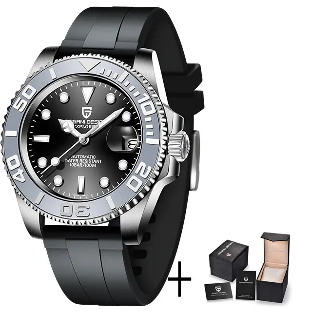 Men's automatic mechanical watch with 40mm stainless steel dial, luminous hands, and steel bracelet