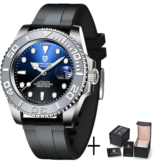 Men's automatic mechanical watch with 40mm stainless steel dial, luminous hands, and steel bracelet