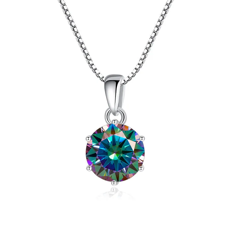 925 silver round moissanite pendant on snake chain, 1 carat 6.5mm stone, animal zodiac style