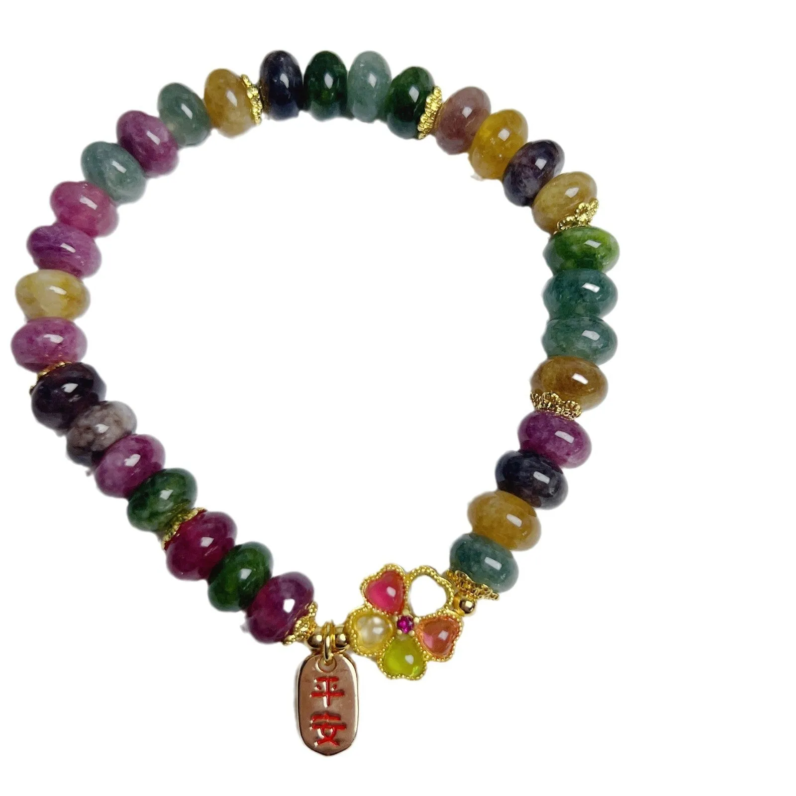 Colourful tourmaline abacus beads jade bracelet for women with artificial crystal beads on elastic cord