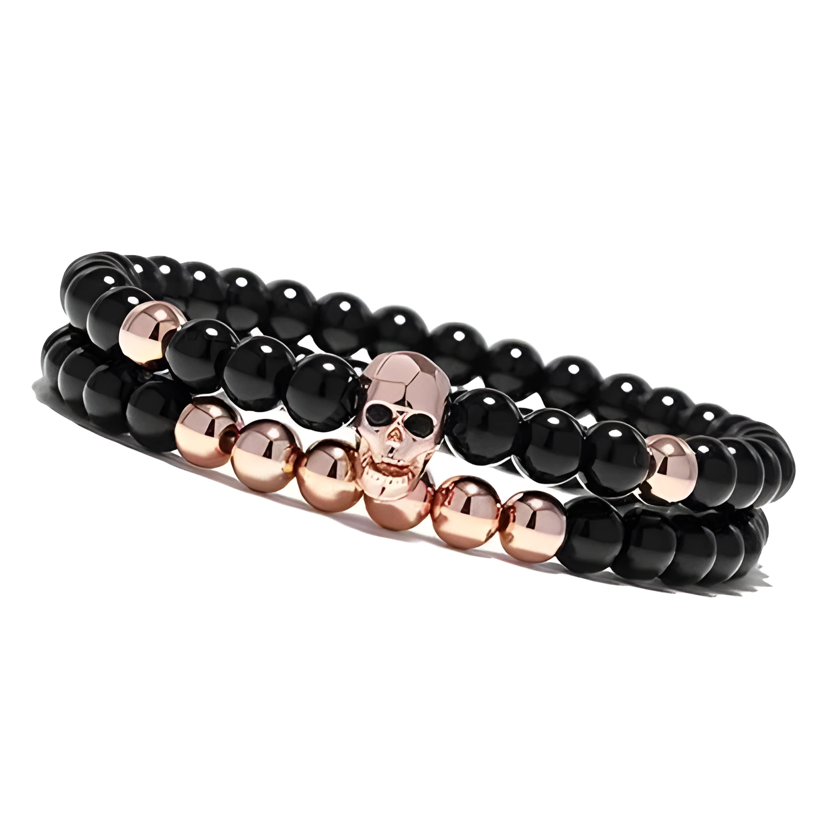 Metal smile skull bracelet in Black finish on a flat surface
