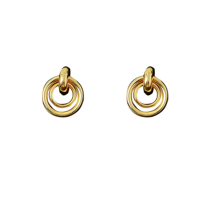 Simple geometric round ring earrings for women in gold or silver electroplated finish mixed material