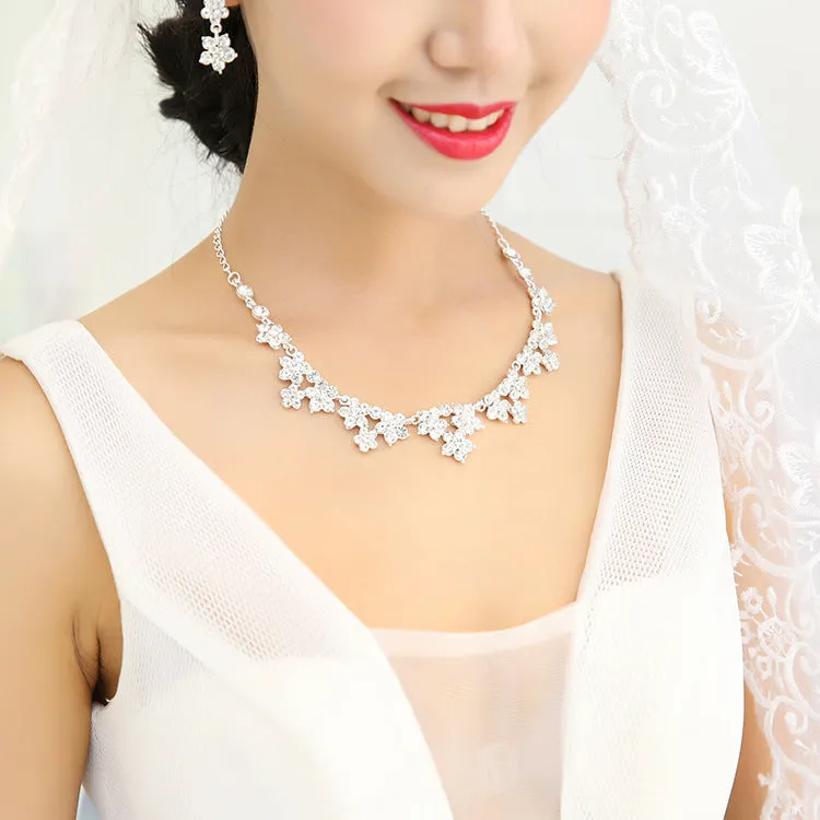 Korean crystal necklace and earrings bridal set in four colour variants
