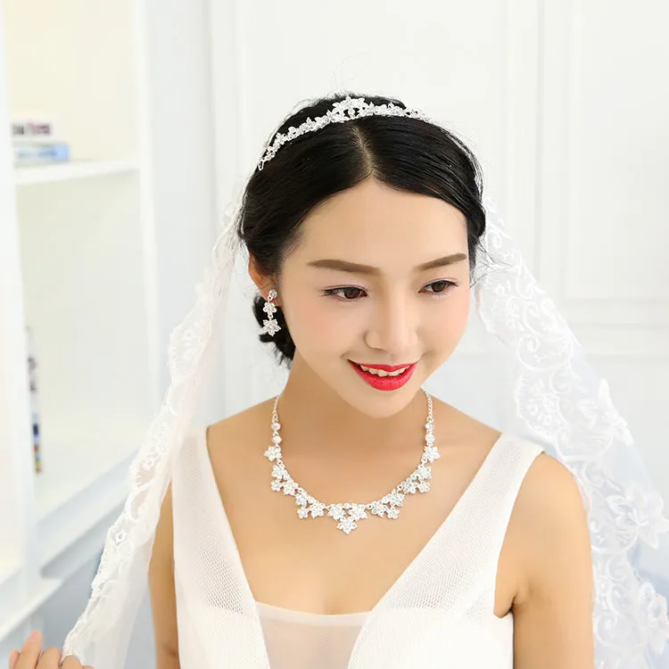 Korean crystal necklace and earrings bridal set in four colour variants