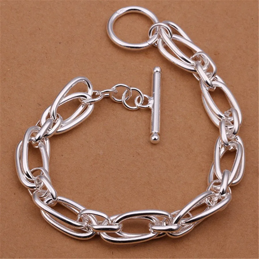 925 silver plated bracelet 20cm length 7mm width silver colour copper base