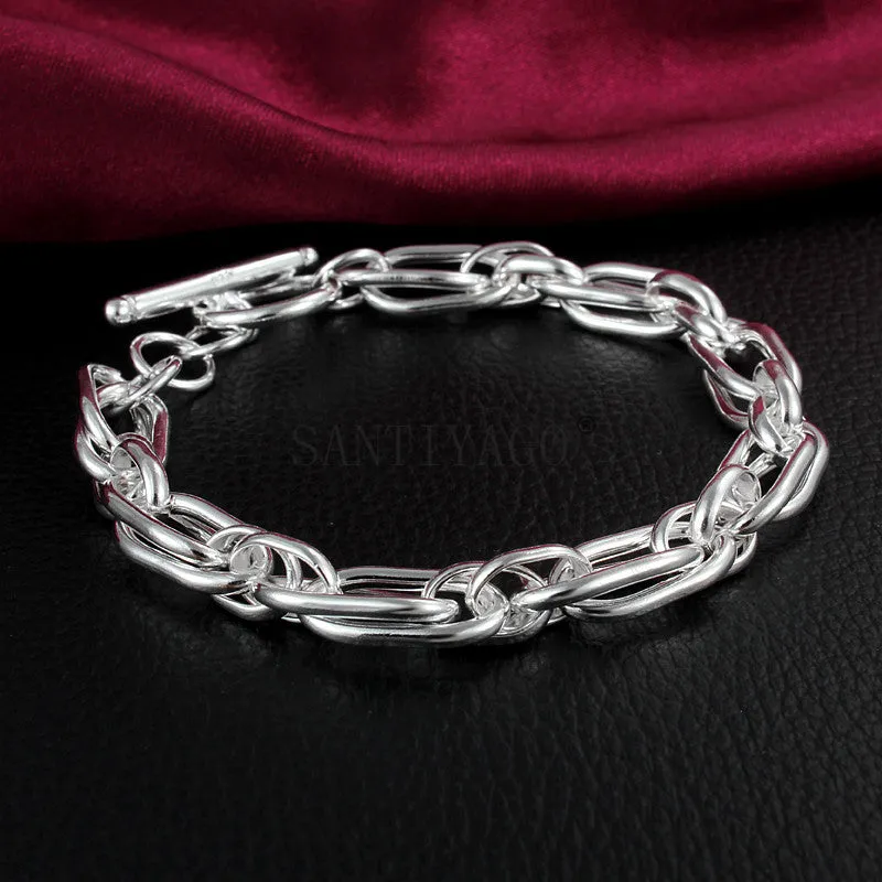 925 silver plated bracelet 20cm length 7mm width silver colour copper base