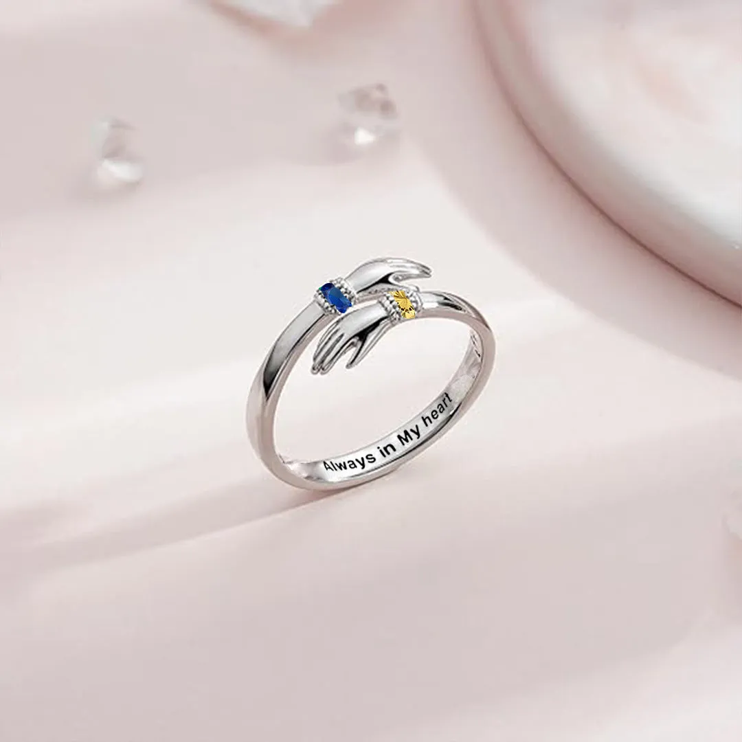 Silver tone copper birthday stone ring with personalised monthly birthstone option