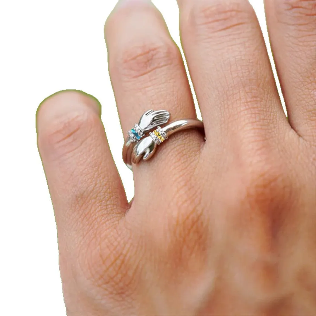 Silver tone copper birthday stone ring with personalised monthly birthstone option