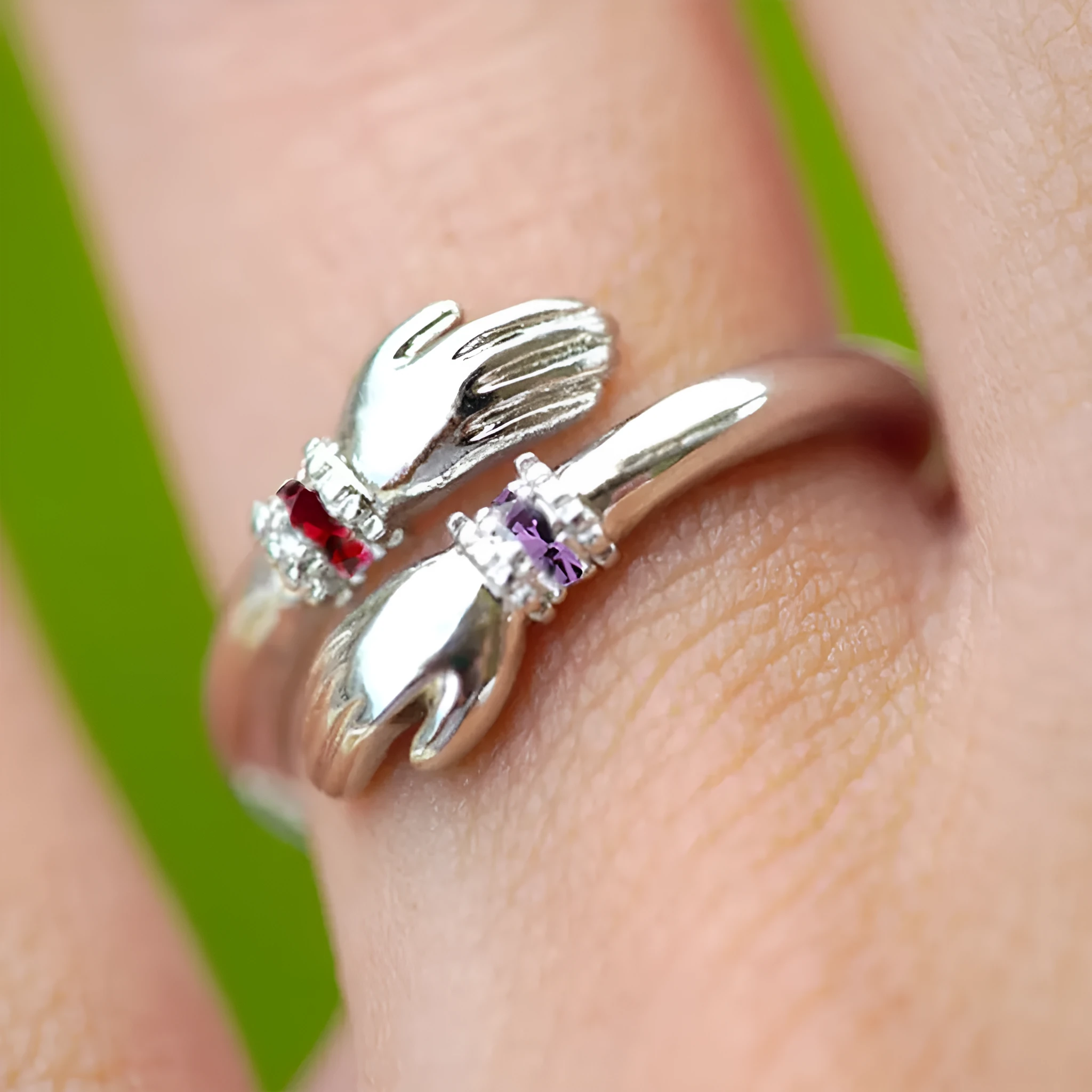 Silver tone copper birthday stone ring with personalised monthly birthstone option
