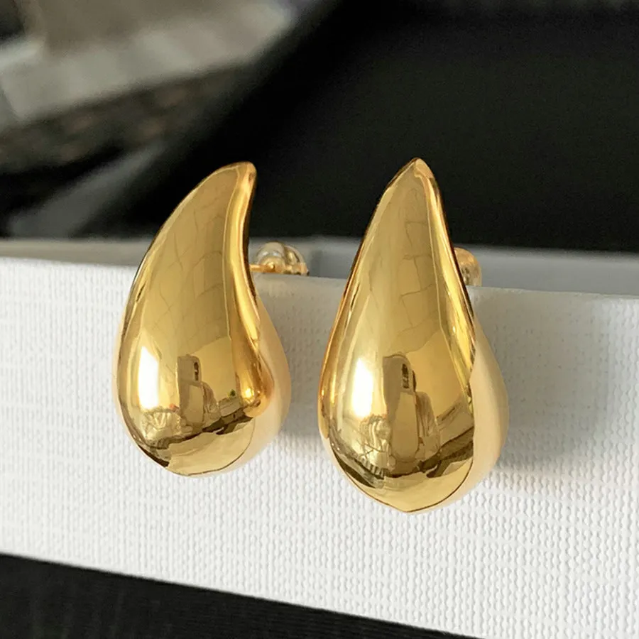 Gold copper earrings in retro geometric water drop shape size 4.3x2.4cm with 24K plating