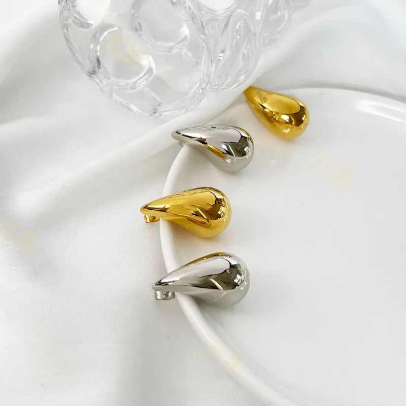 Gold copper earrings in retro geometric water drop shape size 4.3x2.4cm with 24K plating