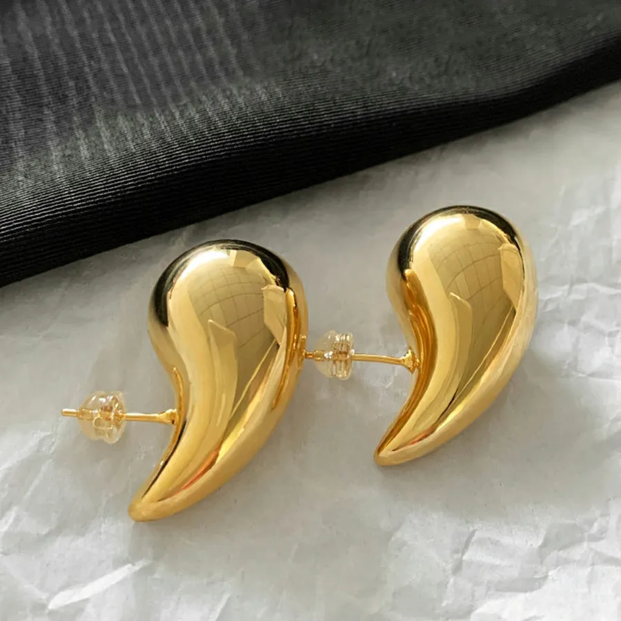 Gold copper earrings in retro geometric water drop shape size 4.3x2.4cm with 24K plating