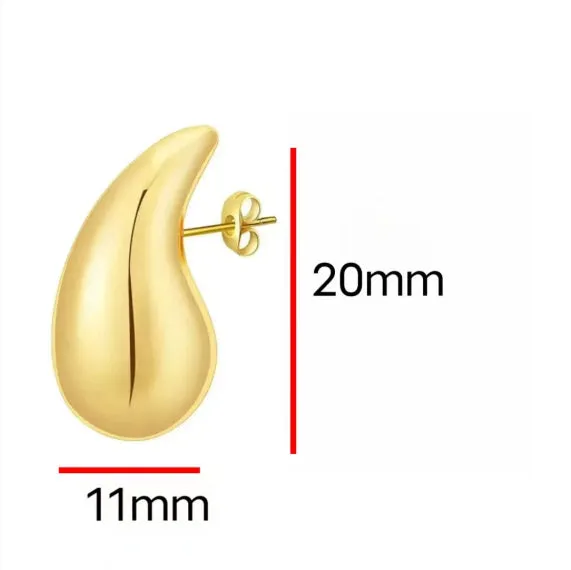 Gold copper earrings in retro geometric water drop shape size 4.3x2.4cm with 24K plating