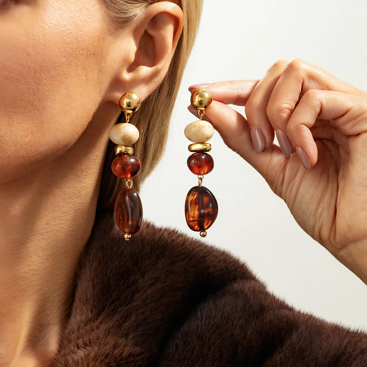 Handmade ethnic irregular CCB resin earrings gold blue geometric oval drop for women