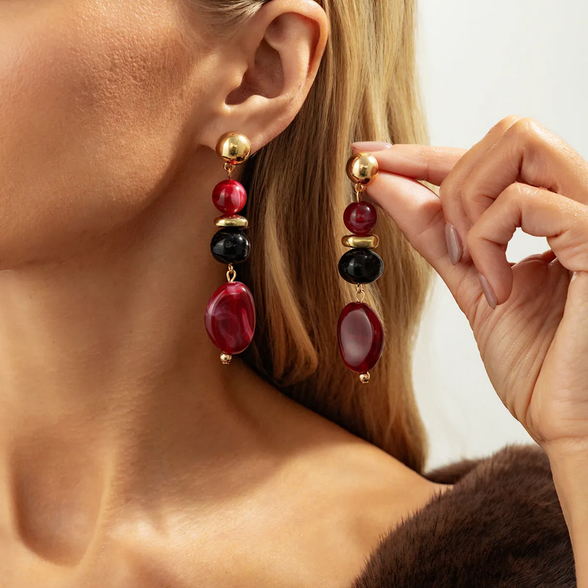Handmade ethnic irregular CCB resin earrings gold blue geometric oval drop for women
