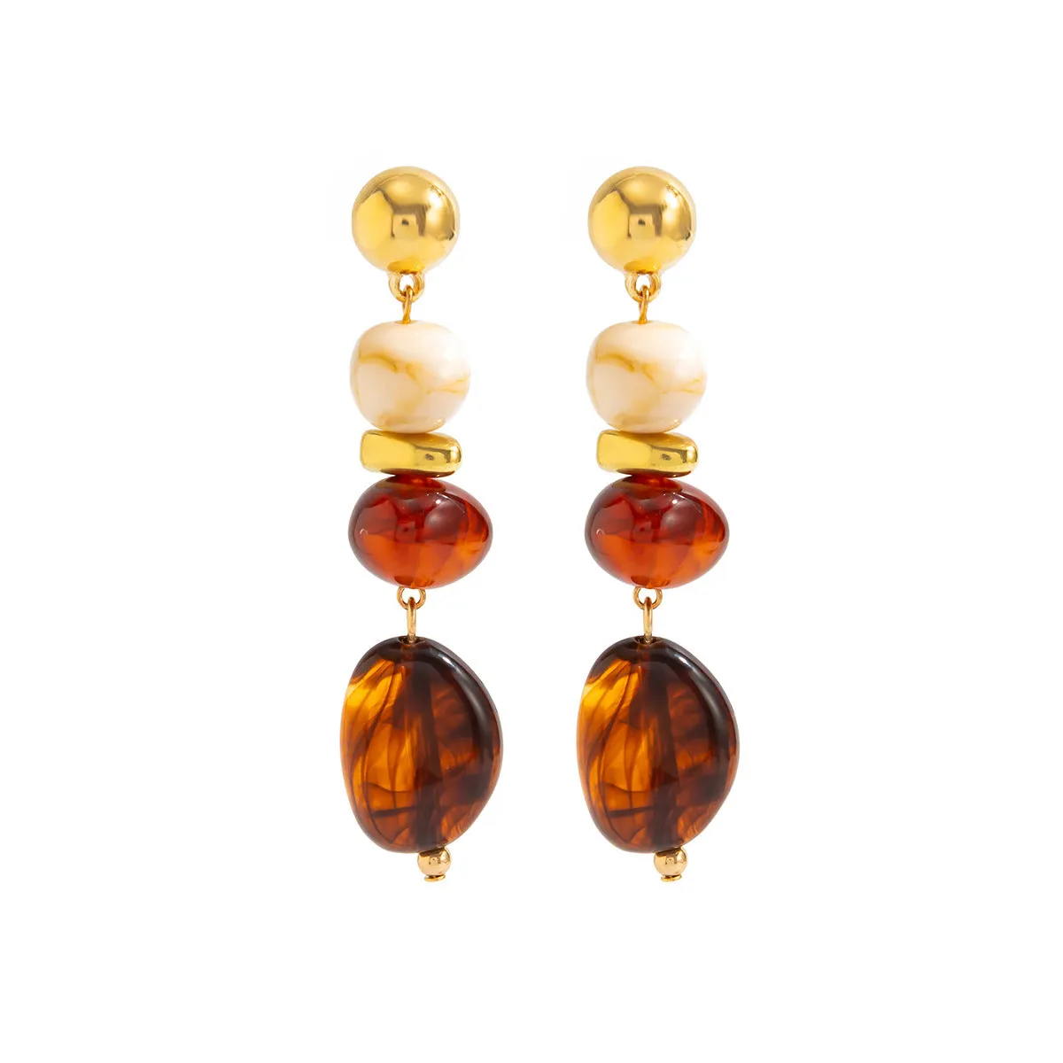 Handmade ethnic irregular CCB resin earrings gold blue geometric oval drop for women